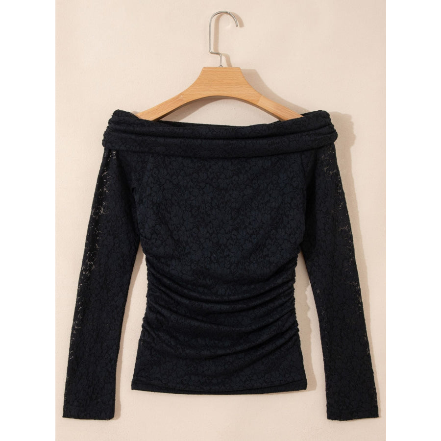 Floral Lace Off-shoulder Long Sleeve Slim Top Apparel and Accessories