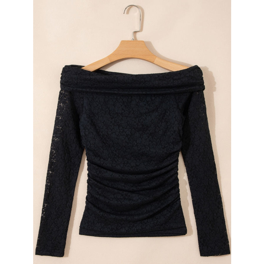 Floral Lace Off-shoulder Long Sleeve Slim Top Apparel and Accessories