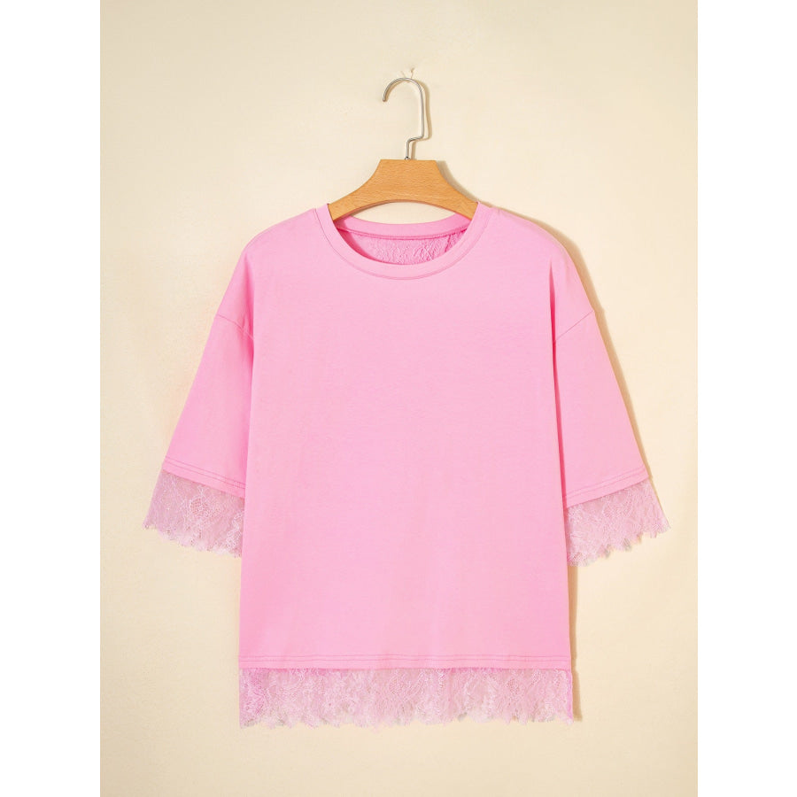 Floral Lace Patchwork Half Sleeve Oversize Tee Apparel and Accessories