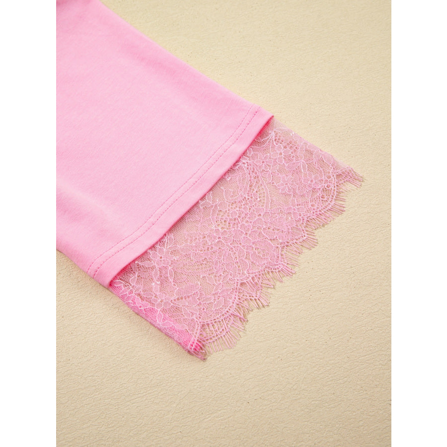 Floral Lace Patchwork Half Sleeve Oversize Tee Apparel and Accessories