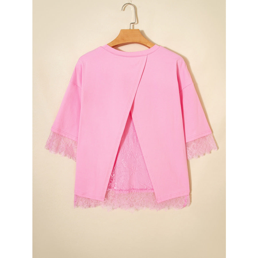 Floral Lace Patchwork Half Sleeve Oversize Tee Apparel and Accessories