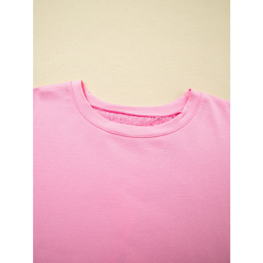 Floral Lace Patchwork Half Sleeve Oversize Tee Apparel and Accessories