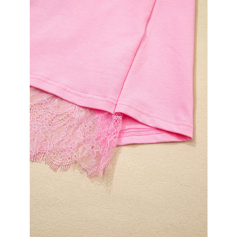 Floral Lace Patchwork Half Sleeve Oversize Tee Apparel and Accessories