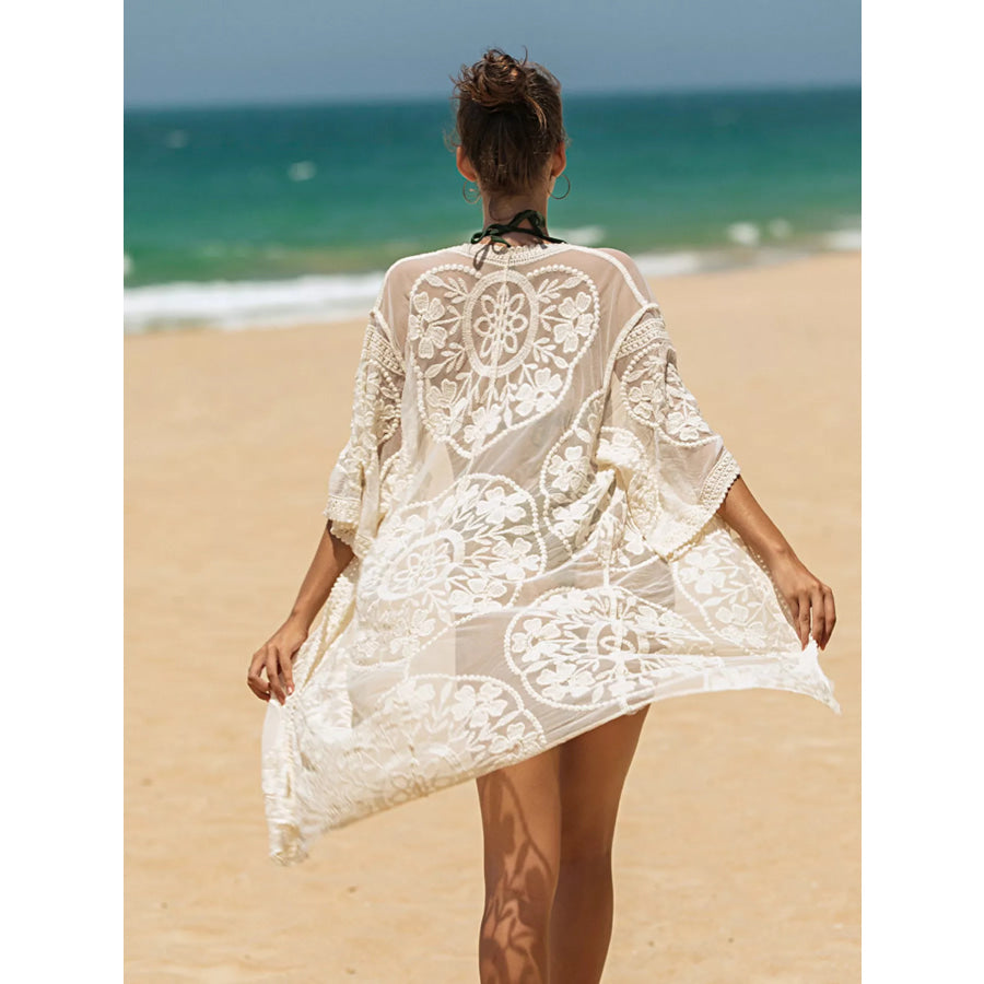 Floral Lace Sheer Kimono Cover-Up Apparel and Accessories