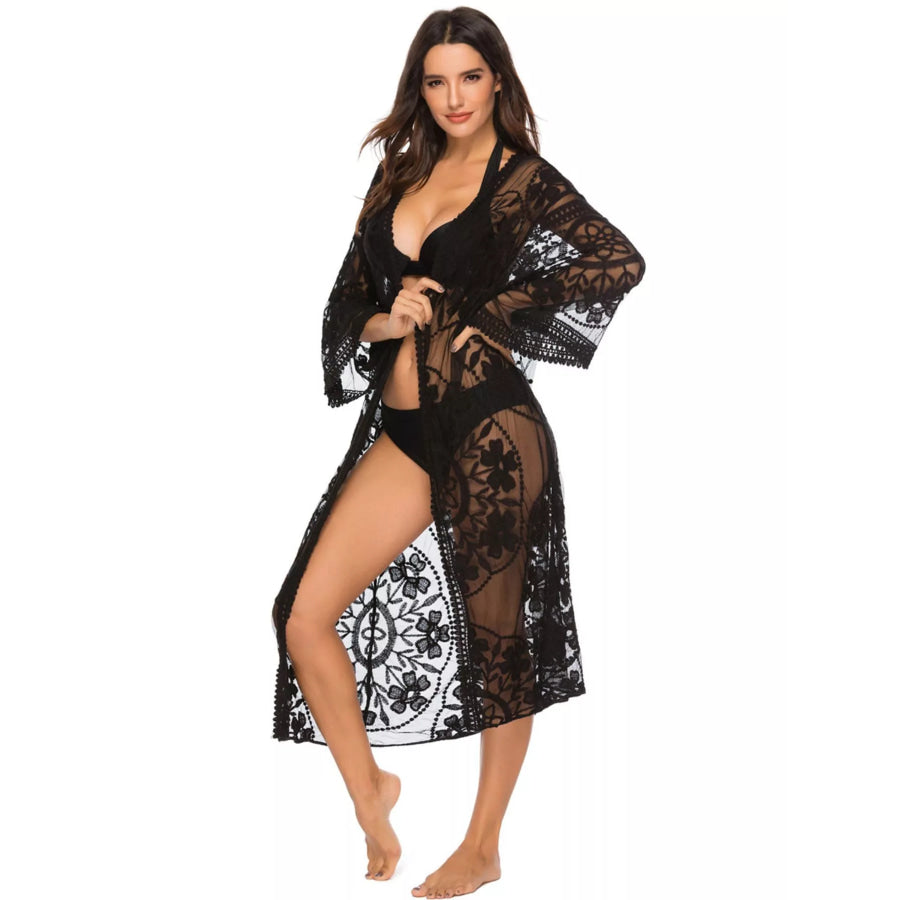 Floral Lace Sheer Kimono Cover-Up Apparel and Accessories