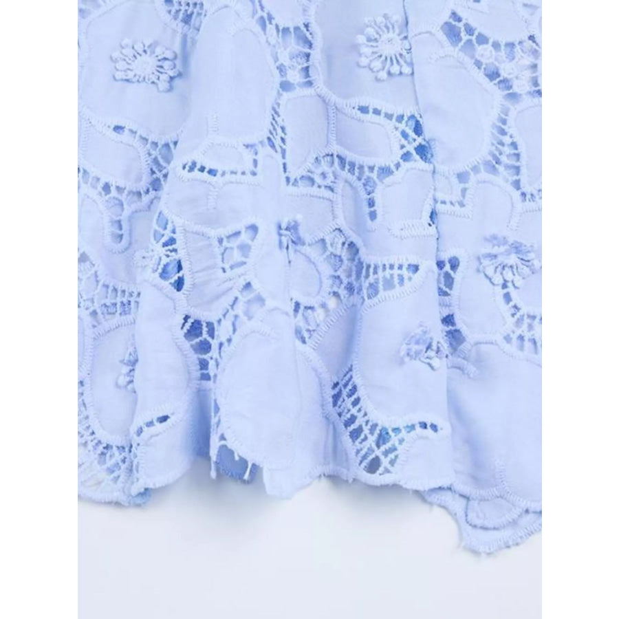Floral Lace Short Sleeve Midi Dress Apparel and Accessories