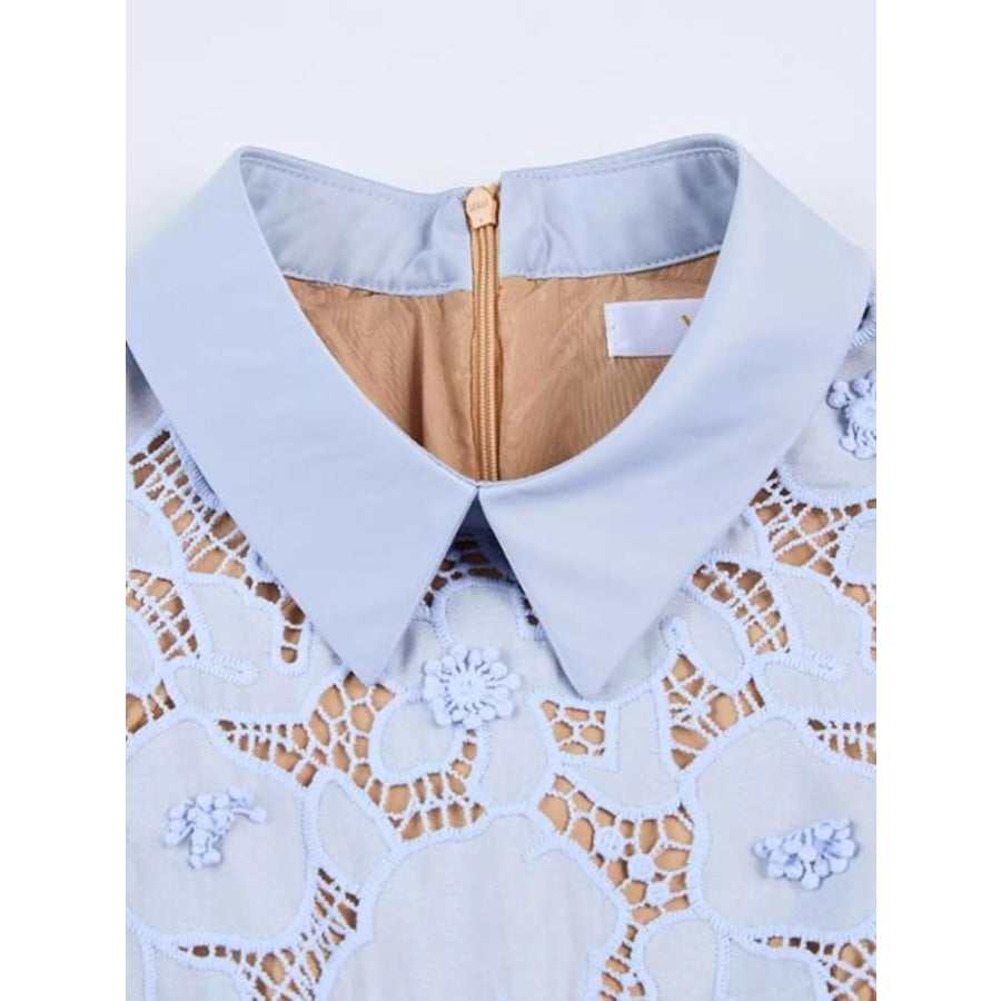 Floral Lace Short Sleeve Midi Dress Apparel and Accessories