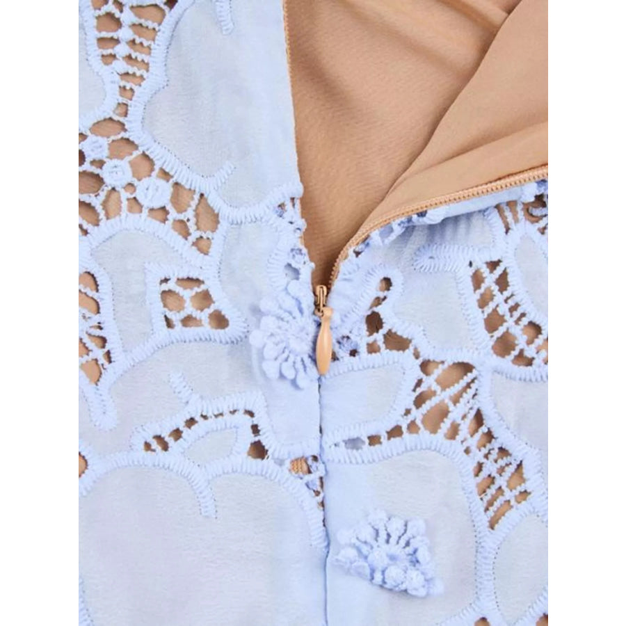 Floral Lace Short Sleeve Midi Dress Apparel and Accessories