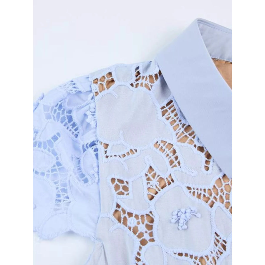 Floral Lace Short Sleeve Midi Dress Apparel and Accessories