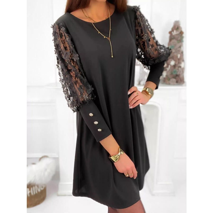 Floral Lace Sleeve Mini Dress Apparel and Accessories