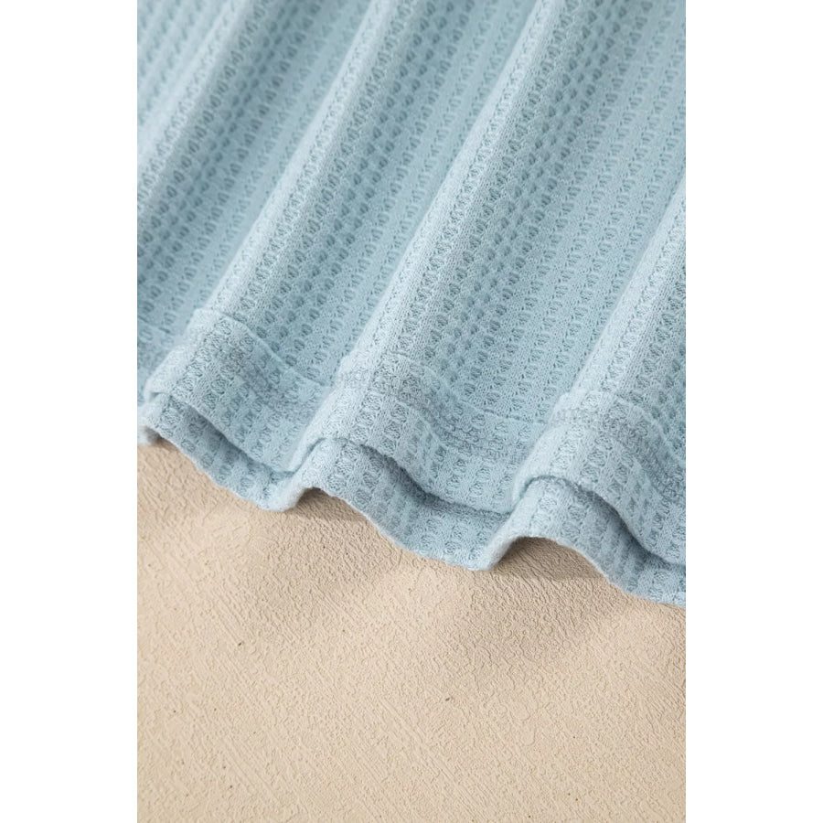 Floral Lace Sleeve Patchwork Waffle Fake Two-Piece Top Apparel and Accessories