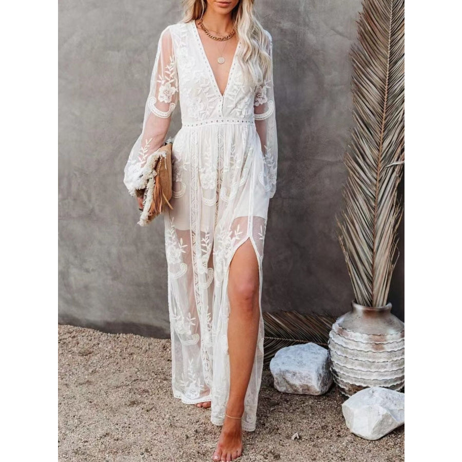 Floral Lace Slit Maxi Dress Apparel and Accessories