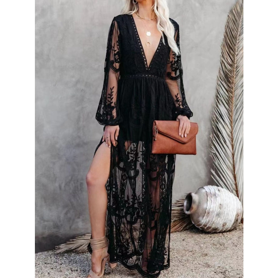 Floral Lace Slit Maxi Dress Apparel and Accessories