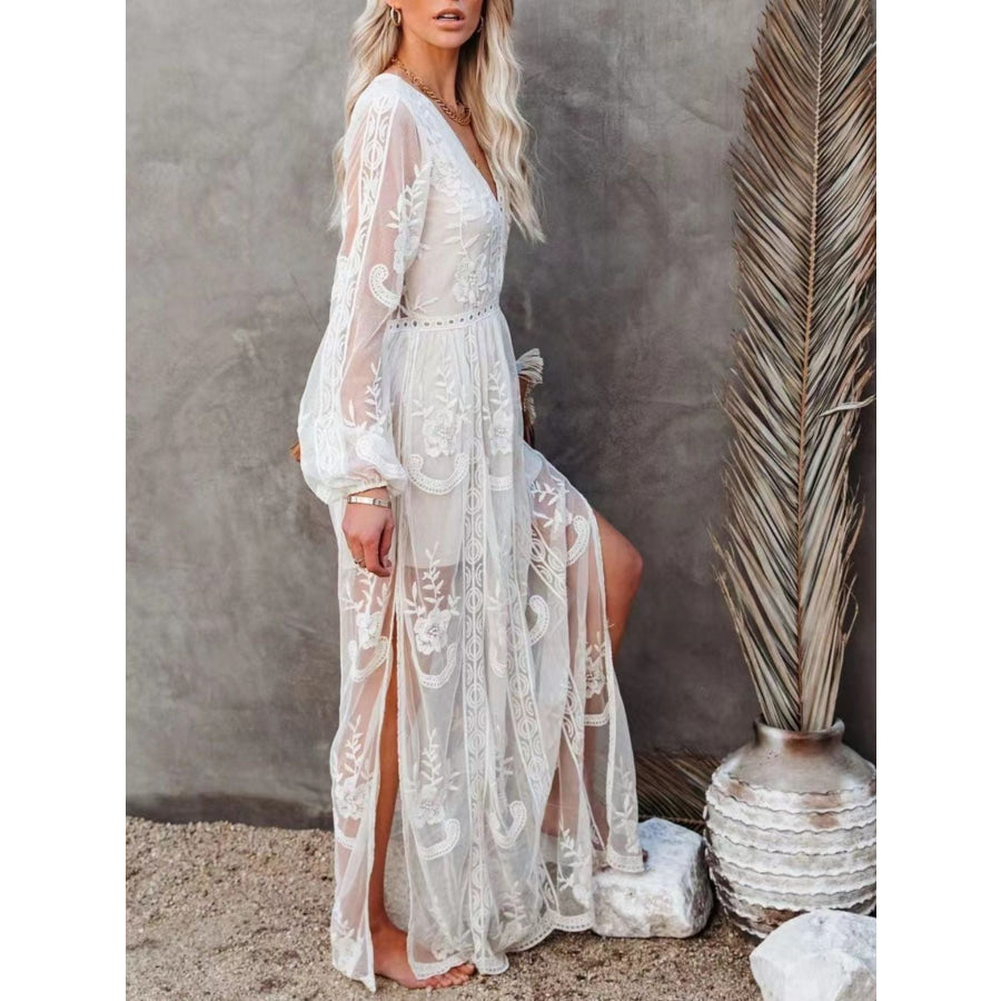 Floral Lace Slit Maxi Dress Apparel and Accessories