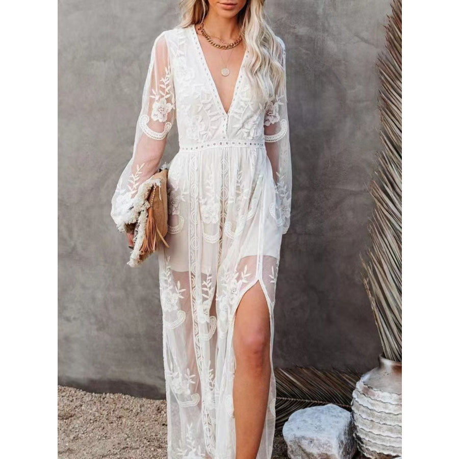 Floral Lace Slit Maxi Dress Apparel and Accessories