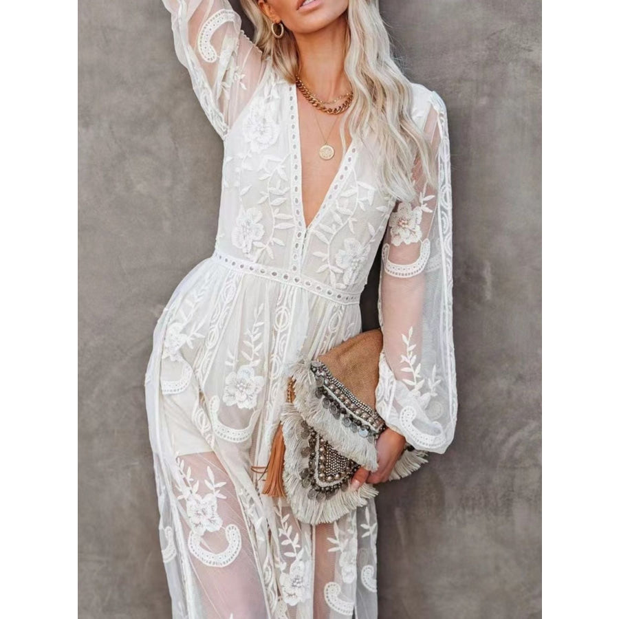 Floral Lace Slit Maxi Dress Apparel and Accessories