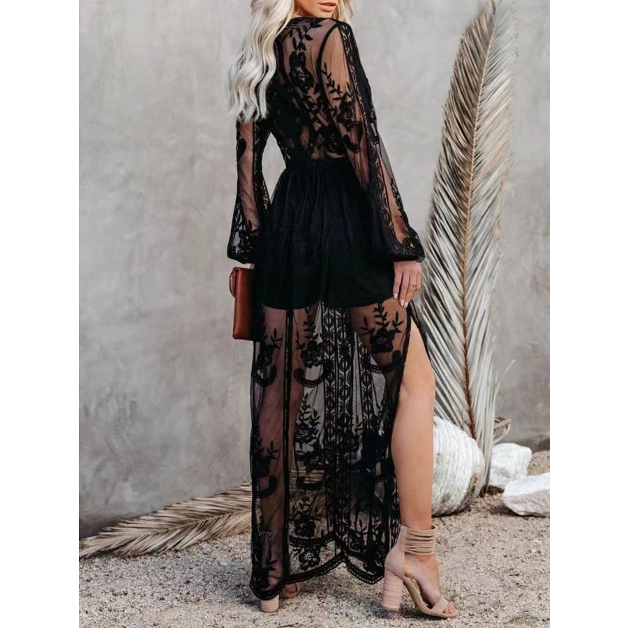 Floral Lace Slit Maxi Dress Apparel and Accessories
