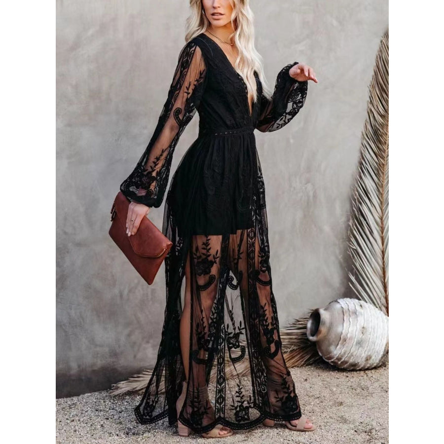 Floral Lace Slit Maxi Dress Apparel and Accessories