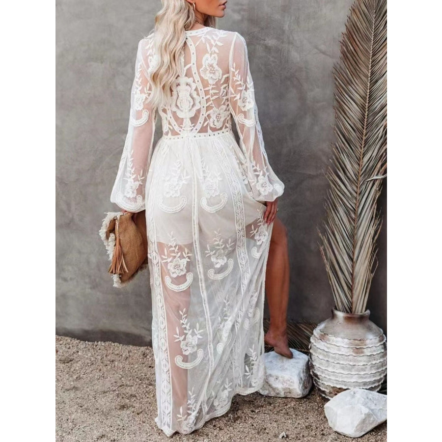 Floral Lace Slit Maxi Dress Apparel and Accessories