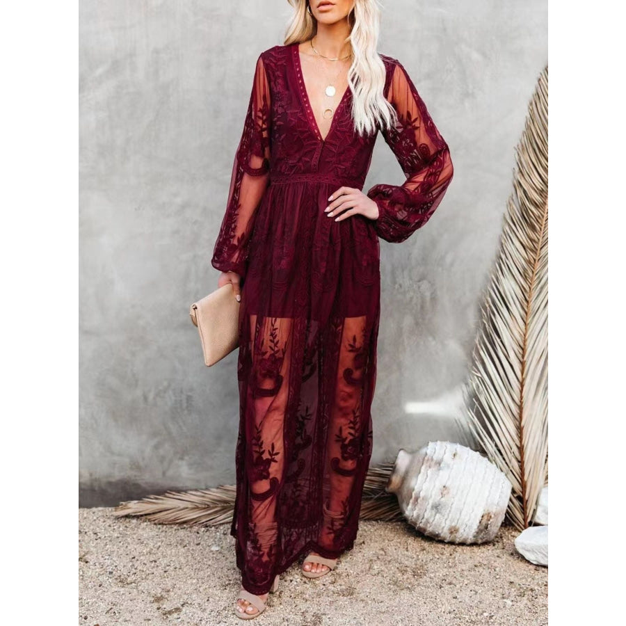 Floral Lace Slit Maxi Dress Apparel and Accessories