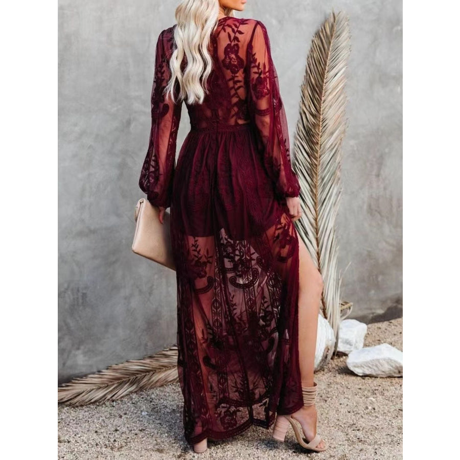 Floral Lace Slit Maxi Dress Apparel and Accessories