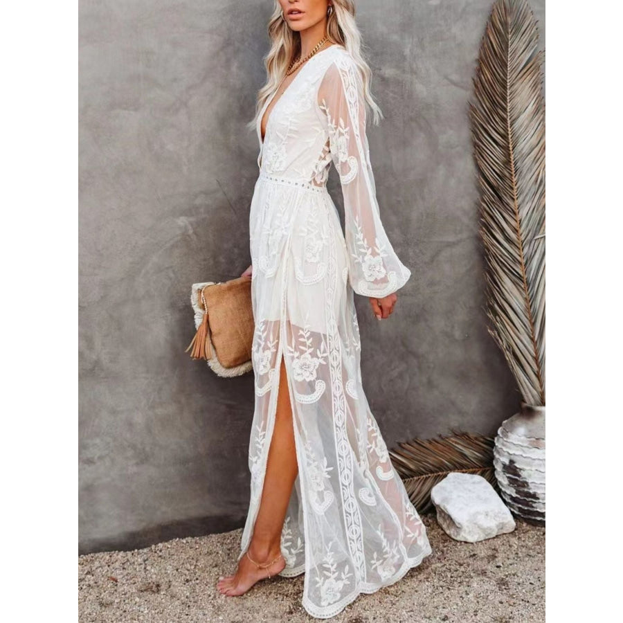 Floral Lace Slit Maxi Dress Apparel and Accessories