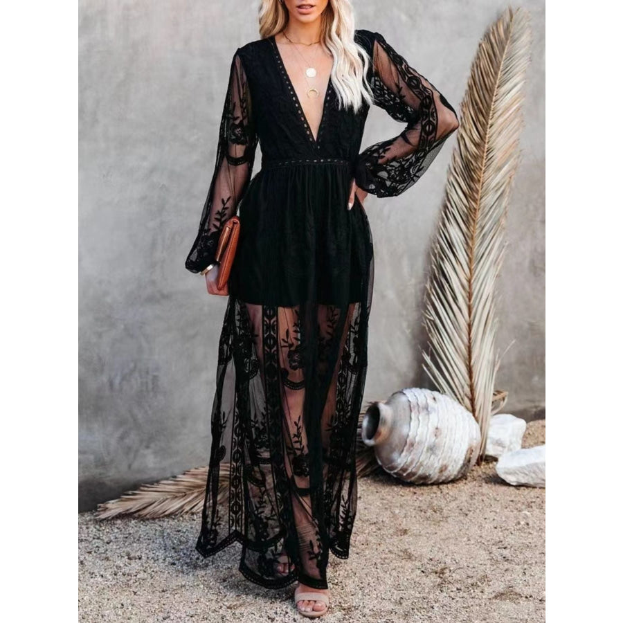 Floral Lace Slit Maxi Dress Apparel and Accessories