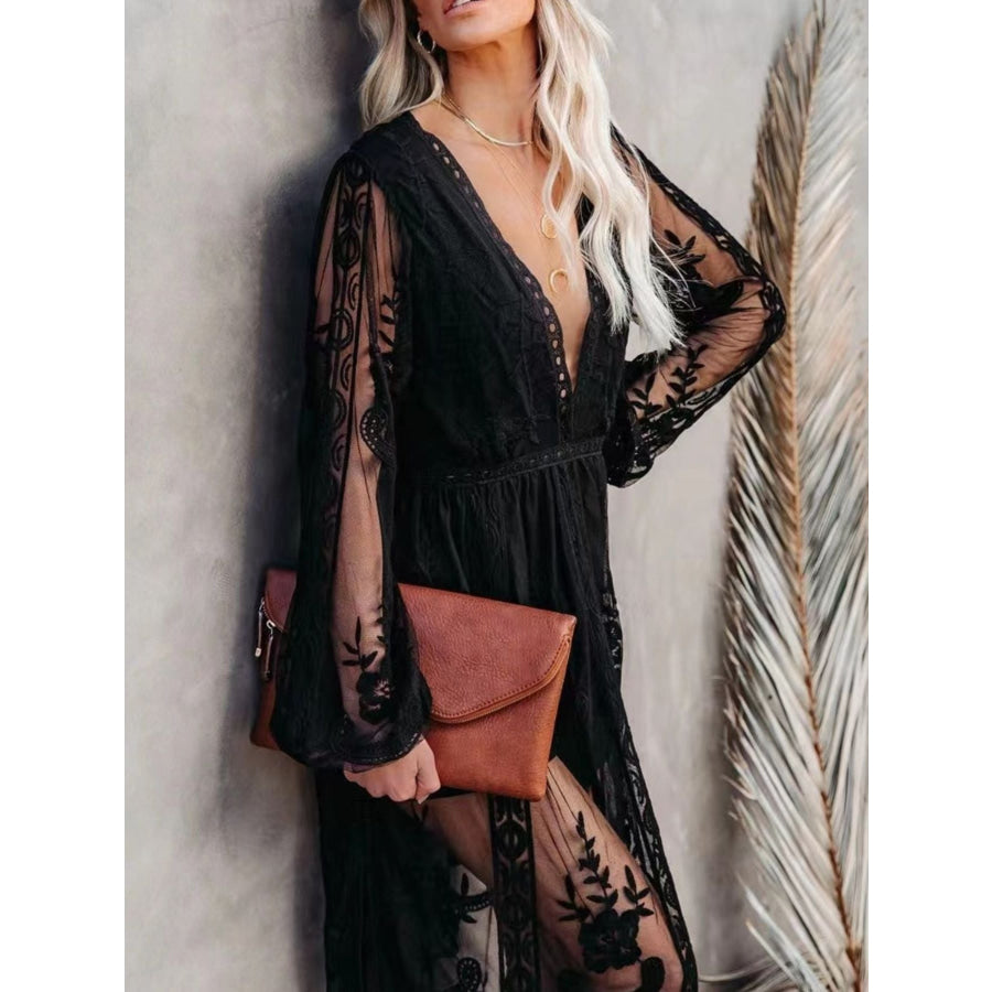 Floral Lace Slit Maxi Dress Apparel and Accessories