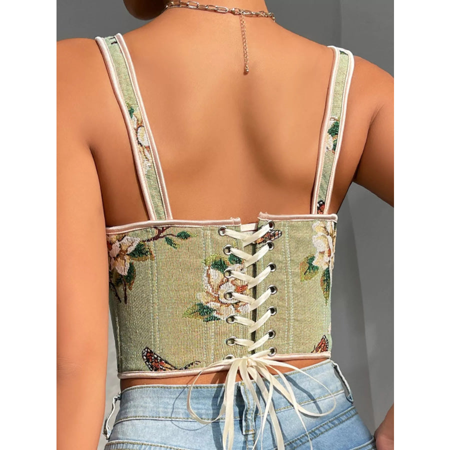 Floral Lace Up Back Tank Apparel and Accessories