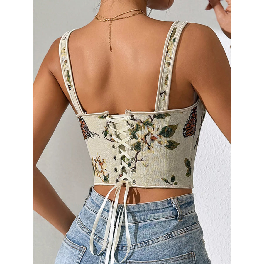 Floral Lace Up Back Tank Apparel and Accessories