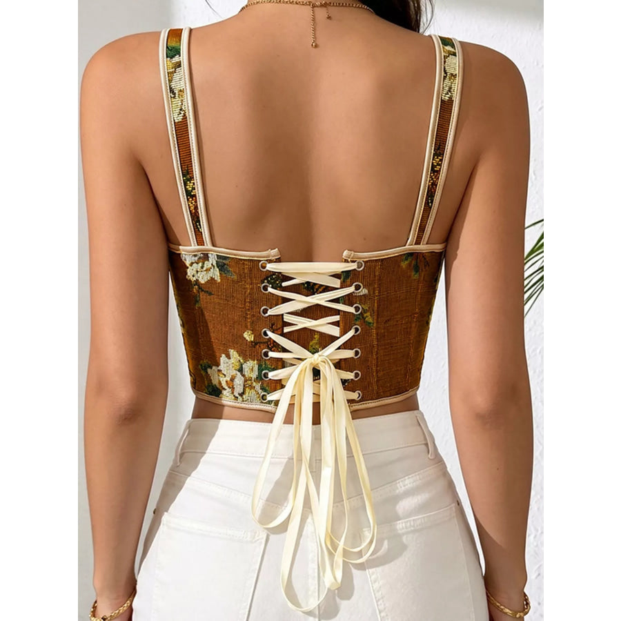 Floral Lace Up Back Tank Apparel and Accessories