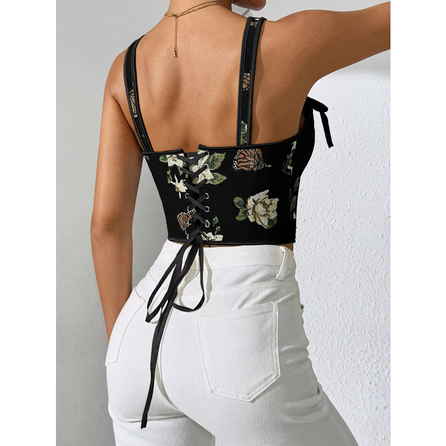 Floral Lace Up Back Tank Apparel and Accessories