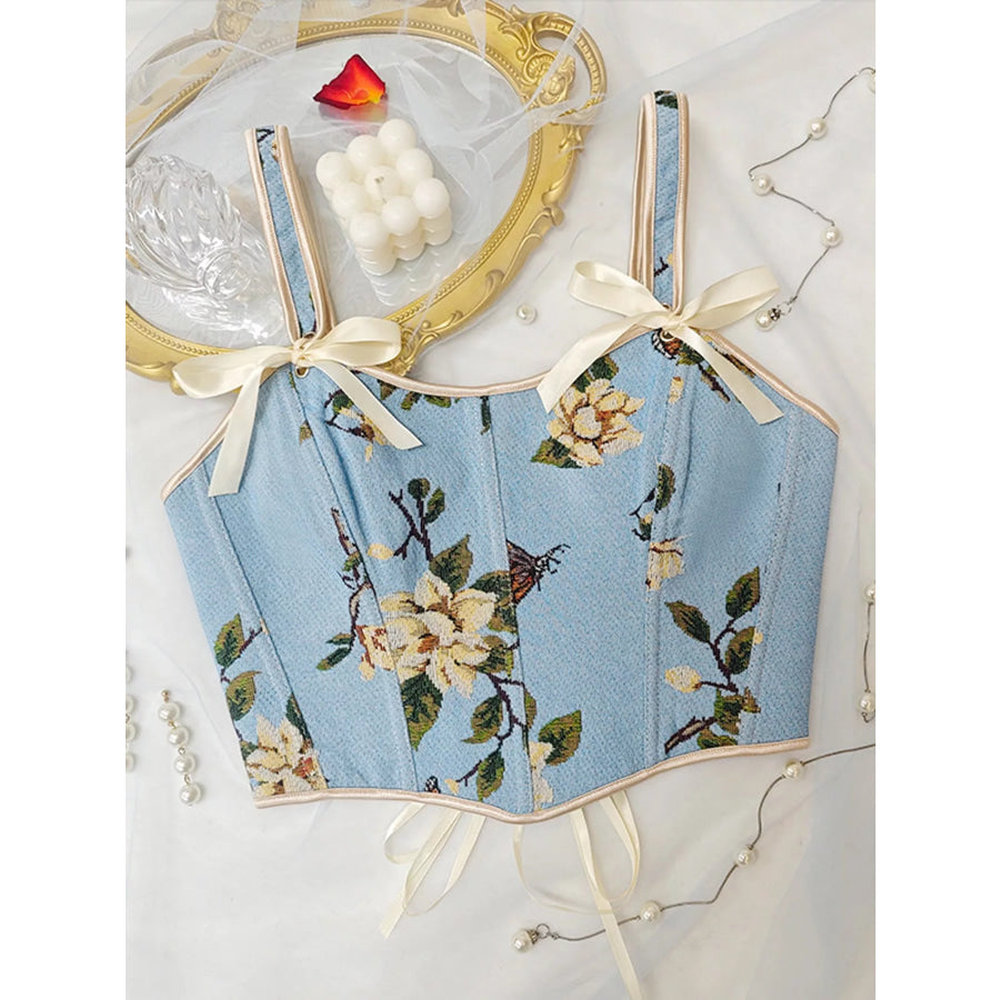 Floral Lace Up Back Tank Apparel and Accessories