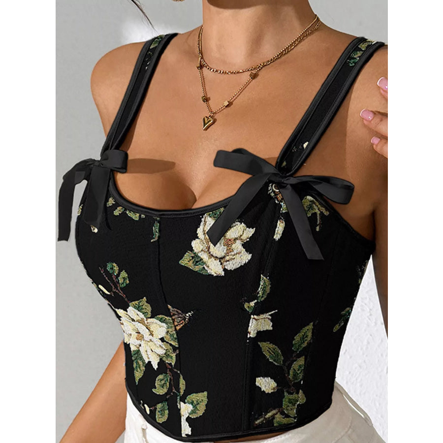 Floral Lace Up Back Tank Apparel and Accessories