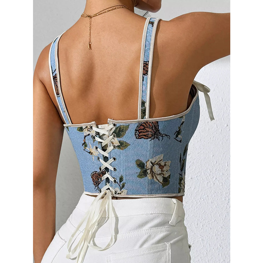 Floral Lace Up Back Tank Apparel and Accessories