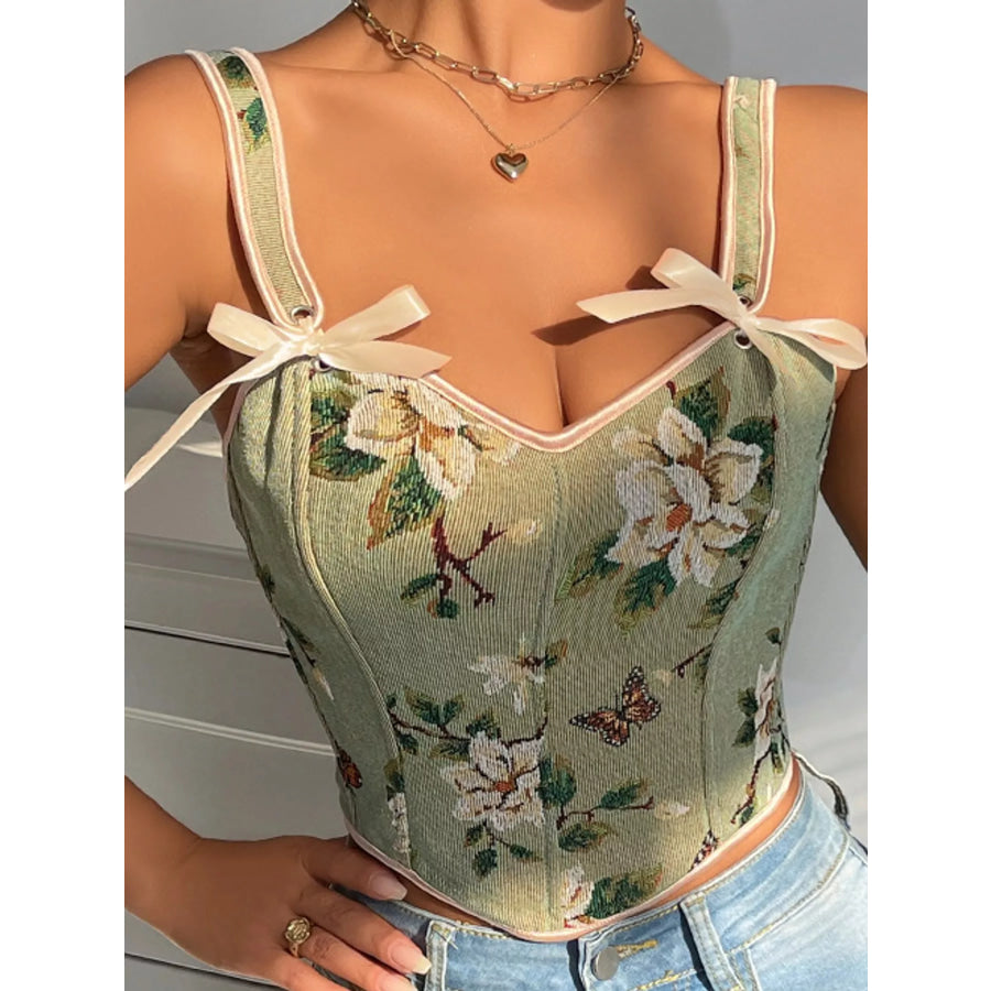 Floral Lace Up Back Tank Apparel and Accessories
