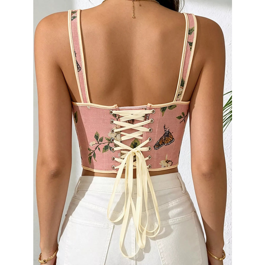 Floral Lace Up Back Tank Apparel and Accessories