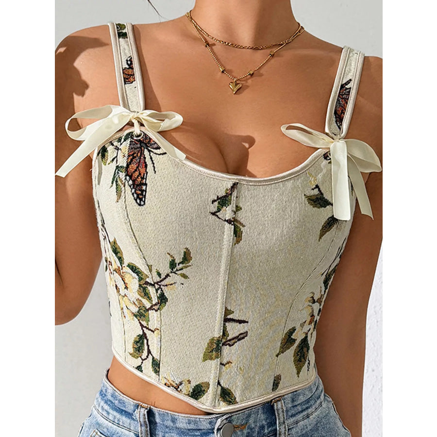 Floral Lace Up Back Tank Apricot / XS Apparel and Accessories