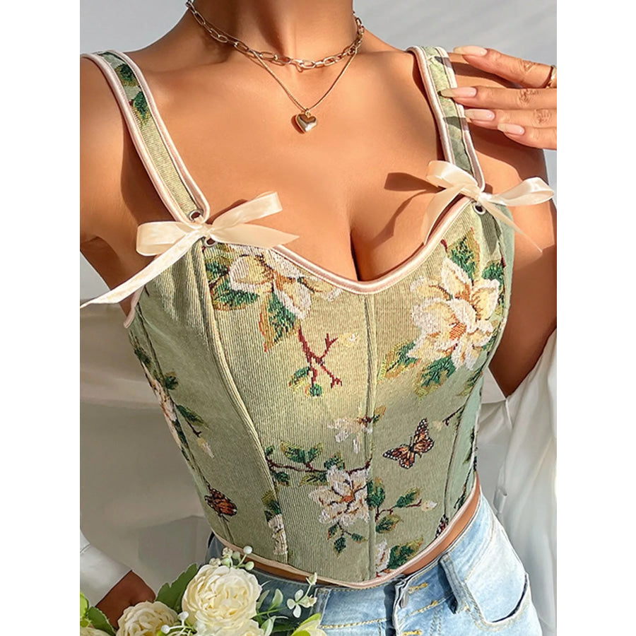 Floral Lace Up Back Tank Dark Green / XS Apparel and Accessories