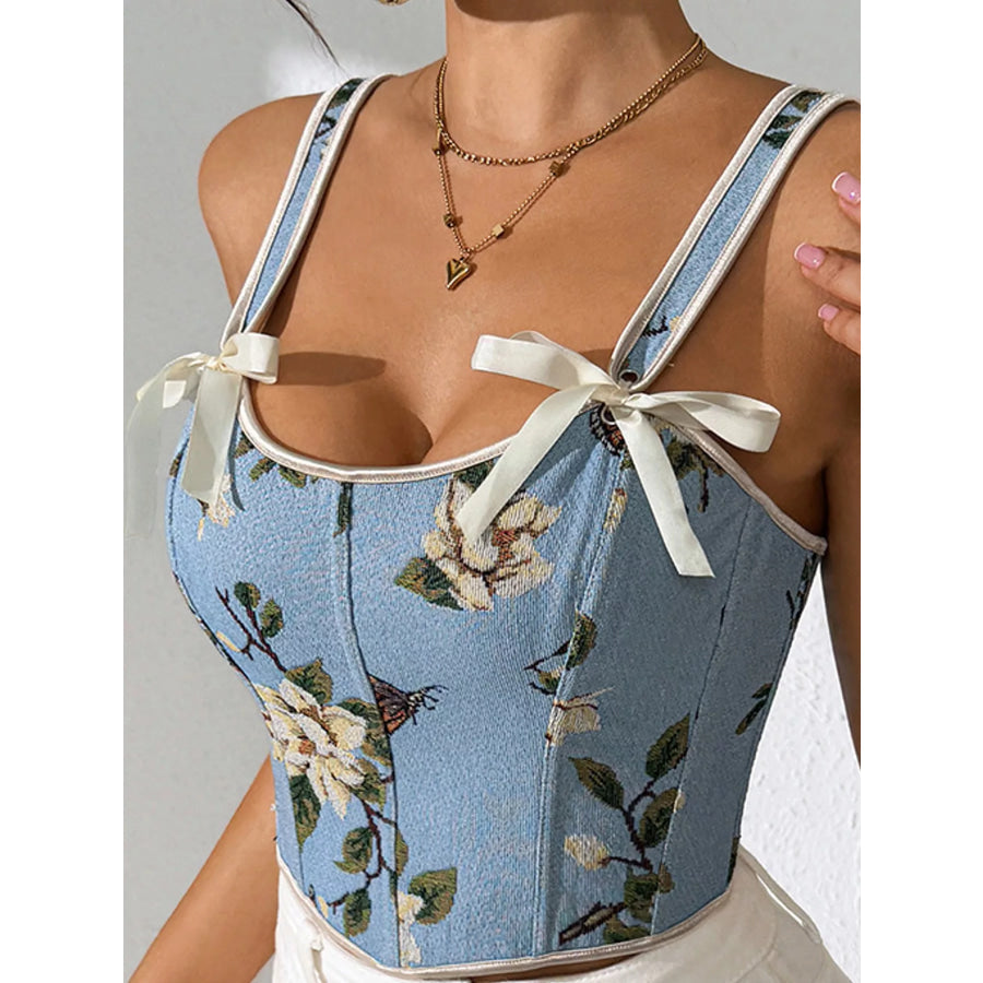 Floral Lace Up Back Tank Light Blue / XS Apparel and Accessories