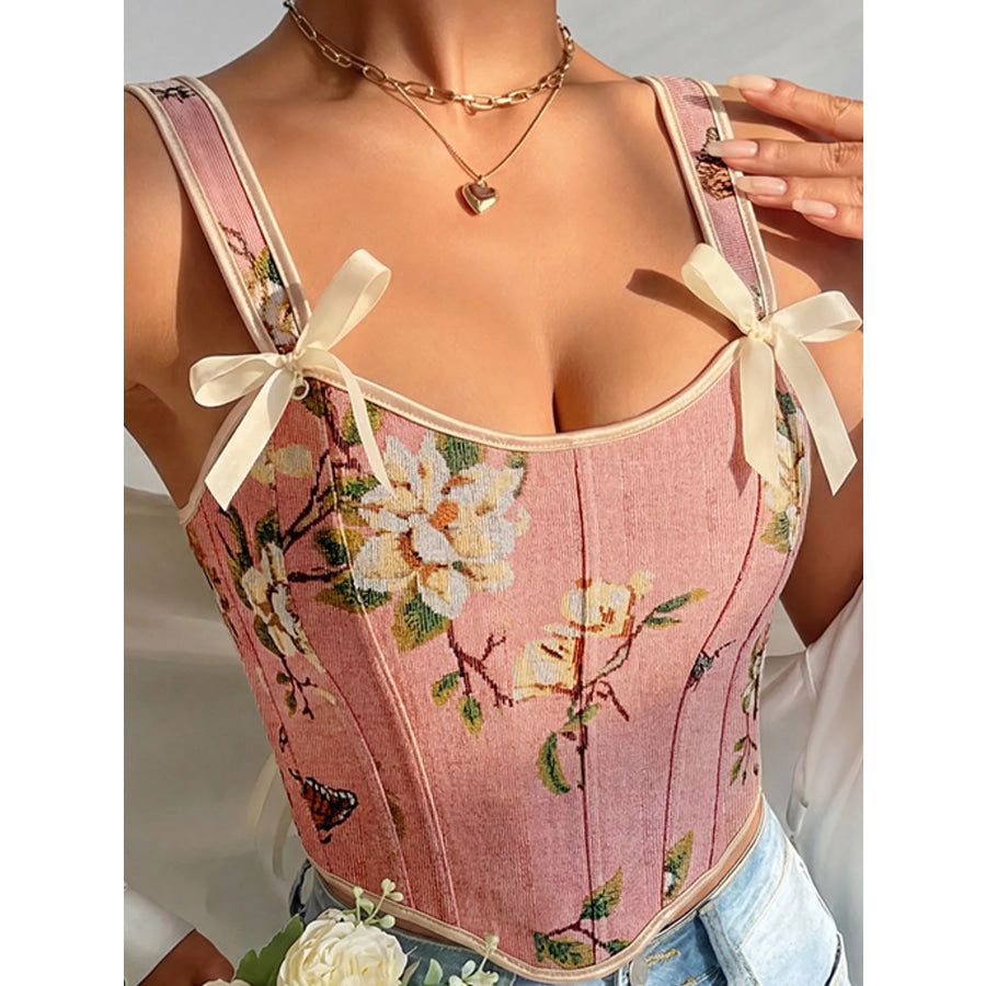 Floral Lace Up Back Tank Pink / XS Apparel and Accessories