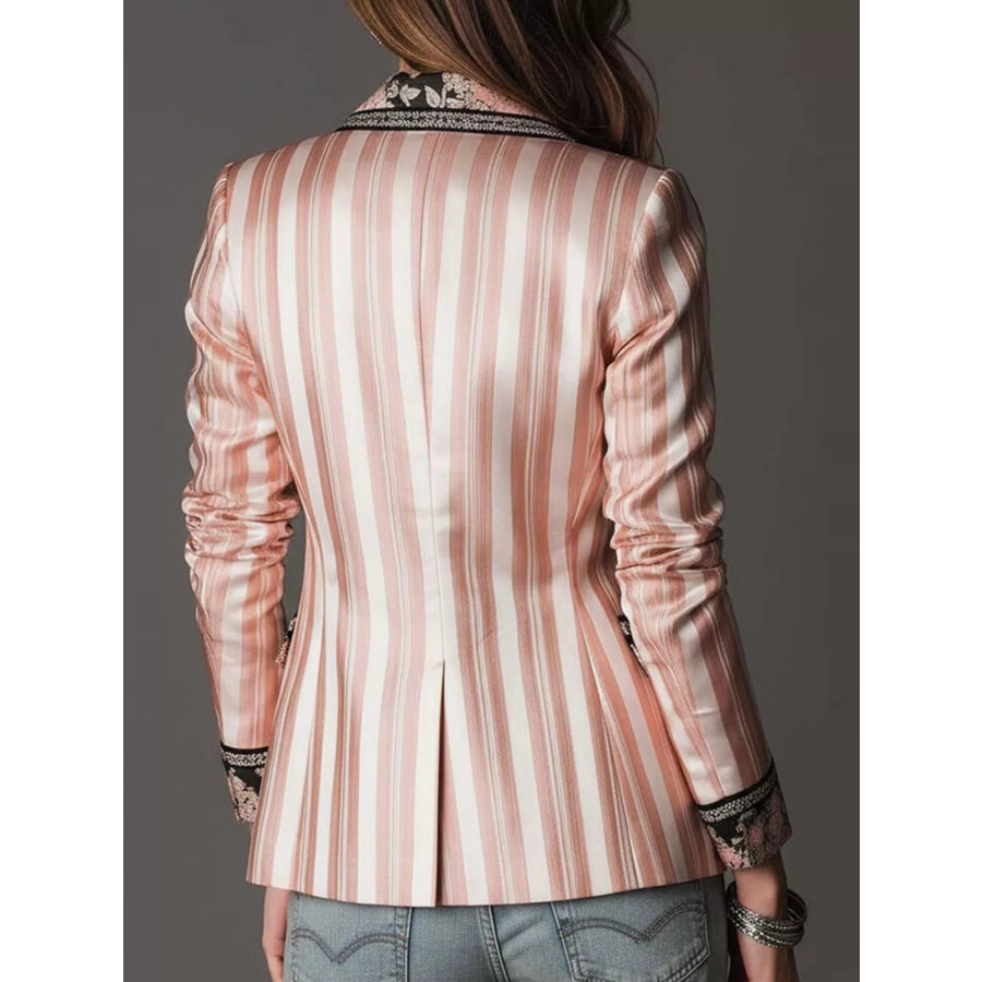Floral Lapel Collar Striped Blazer Apparel and Accessories