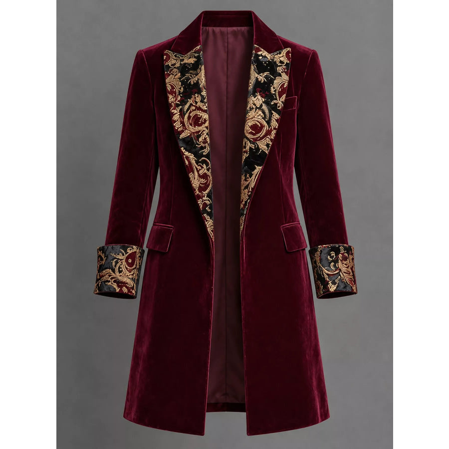 Floral Lapels and Cuffs Velvet Blazer Apparel Accessories