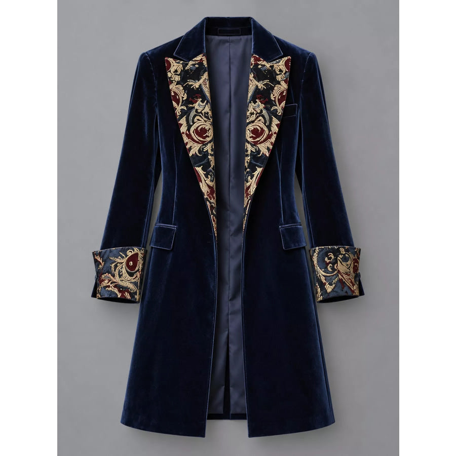 Floral Lapels and Cuffs Velvet Blazer Apparel Accessories