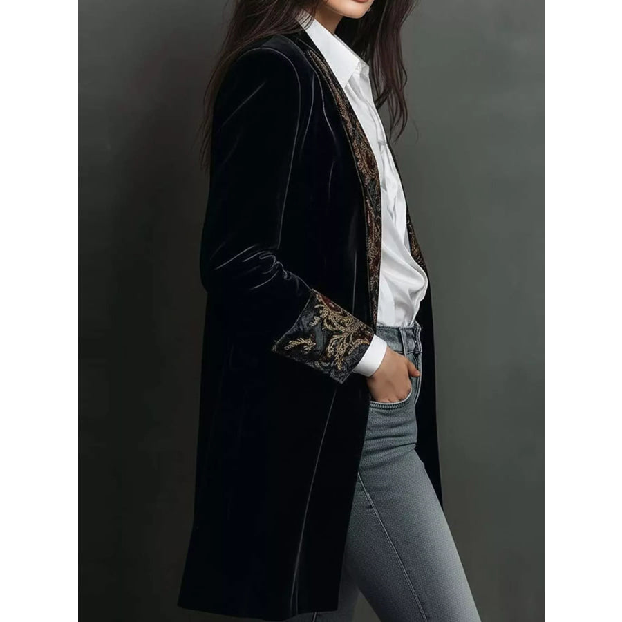 Floral Lapels and Cuffs Velvet Blazer Apparel Accessories