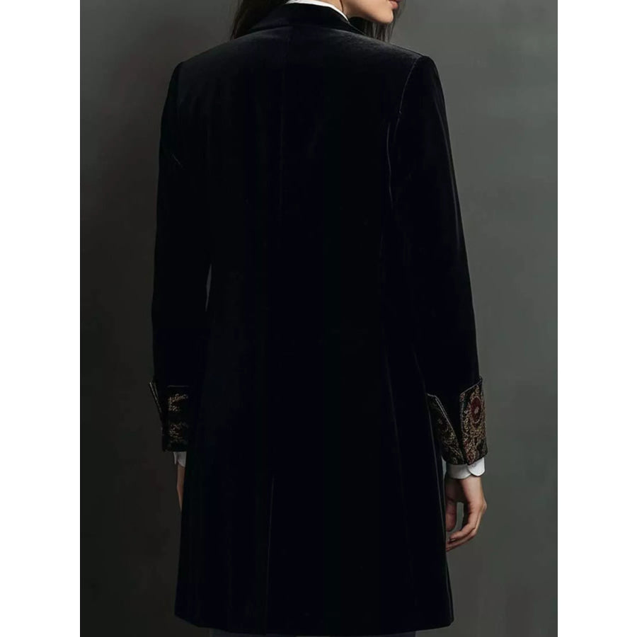 Floral Lapels and Cuffs Velvet Blazer Apparel Accessories
