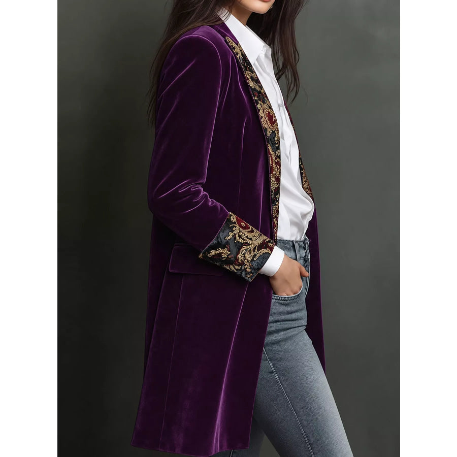 Floral Lapels and Cuffs Velvet Blazer Apparel Accessories