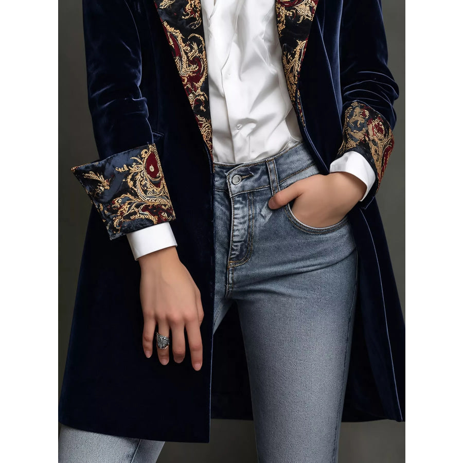 Floral Lapels and Cuffs Velvet Blazer Apparel Accessories