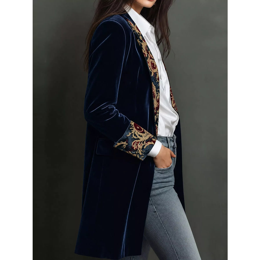 Floral Lapels and Cuffs Velvet Blazer Apparel Accessories