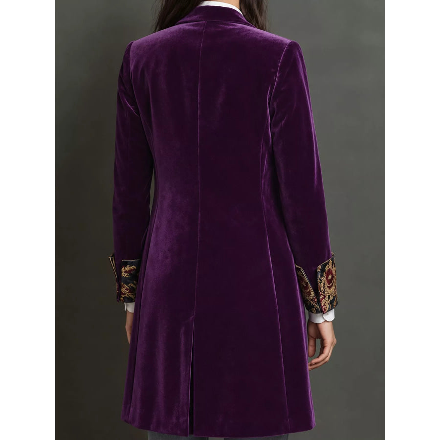 Floral Lapels and Cuffs Velvet Blazer Apparel Accessories